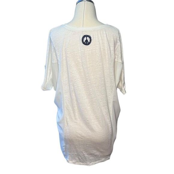 Mos Mosh Women's Cream Listen to Heart Peace Sequin Linen Size Medium Gosh Tee - Picture 2 of 9